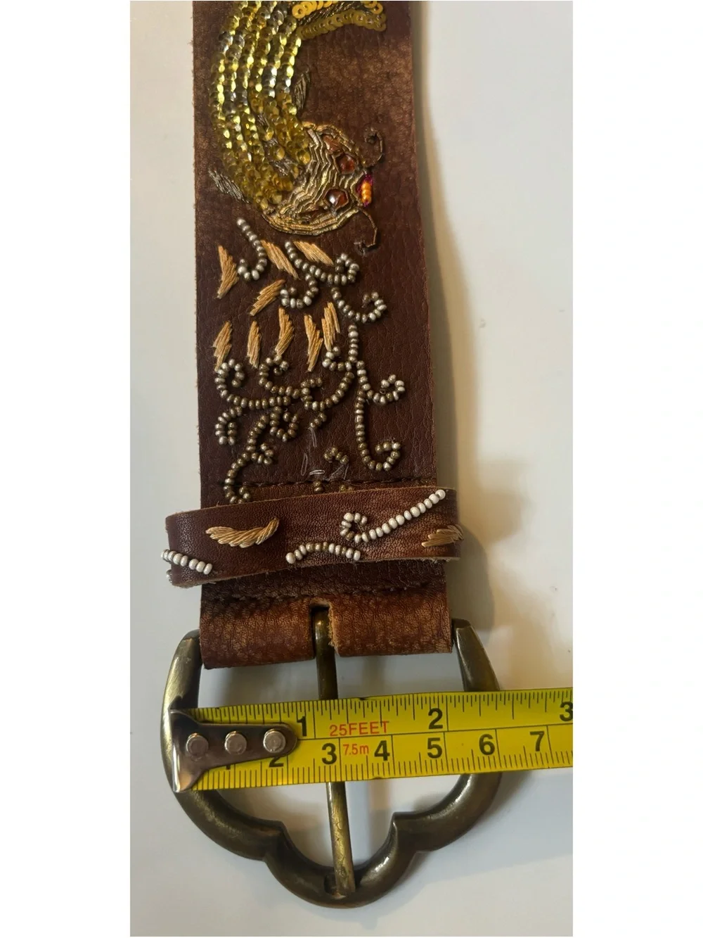 Vintage 80’Betsey Johnson  Leather Beaded Fish Belt ~Gold Sequins Size M